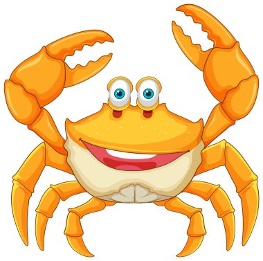 Yükseltilmiş pençeleri ve büyük gözleri olan gülümseyen yengeç.