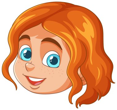 Mutlu çizgi film çocuğu, parlak kızıl saçlı.