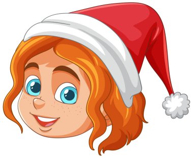 Noel Baba şapkası takan mutlu çocuk.