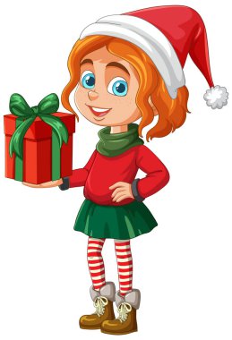 Paketli bir Noel hediyesi tutan kız