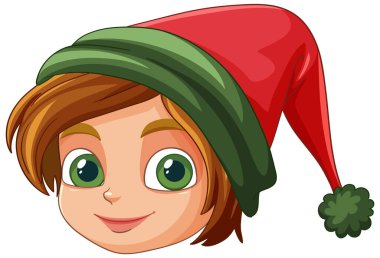 Kırmızı ve yeşil şapkalı mutlu çocuk.