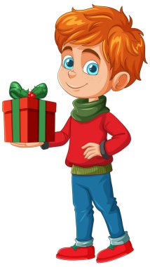 Paketli bir hediyeyle bir çocuk