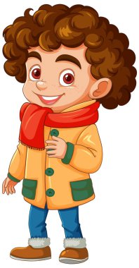 Palto ve eşarp takan gülümseyen bir çocuk