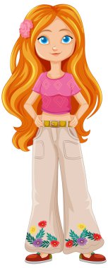 Hippi tarzı giyinmiş kızıl saçlı kız.