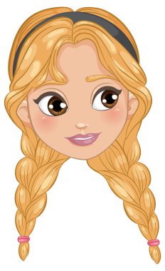 Sarı örgülü ve saç bandıyla gülümseyen kız.