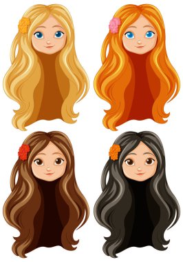 Farklı saç renkleri olan dört hippi kız