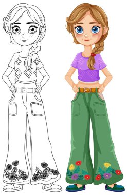 Çiçek desenli renkli elbiseli bir kız.