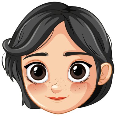 Kocaman gözleri ve çilleri olan gülümseyen kız.