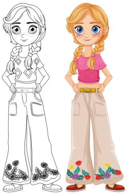 Gülümseyen bir kızın renkli ve siyah-beyaz versiyonları.