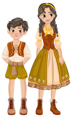 Geleneksel Bavyera elbiseli kız ve erkek.