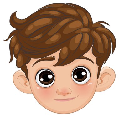 Kahverengi saçlı, sevimli çizgi film çocuğu.