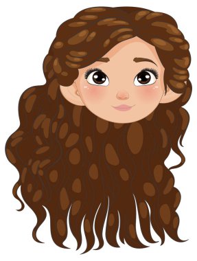 Uzun, kıvırcık kahverengi saçlı bir kız