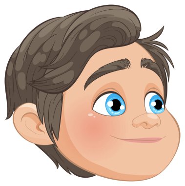 Kahverengi saçlı mutlu çocuk gülümsüyor