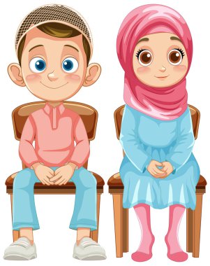 Müslüman bir erkek ve kızın oturduğu bir resim.