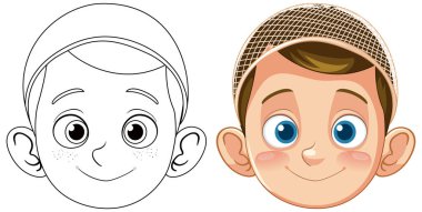 Gülümseyen bir çocuğun renkleri ve ana hatları