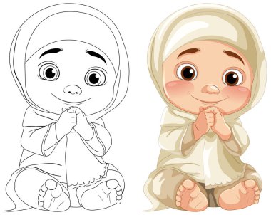 Geleneksel giysiler içinde sevimli bir kız bebek.