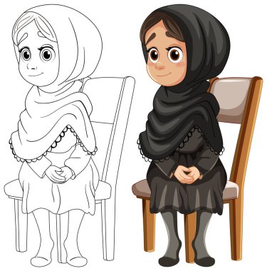 Müslüman bir kızın sandalyede oturduğu görüntüsü