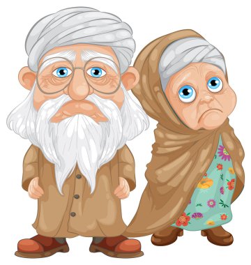 Geleneksel kıyafetler giymiş yaşlı bir çift.