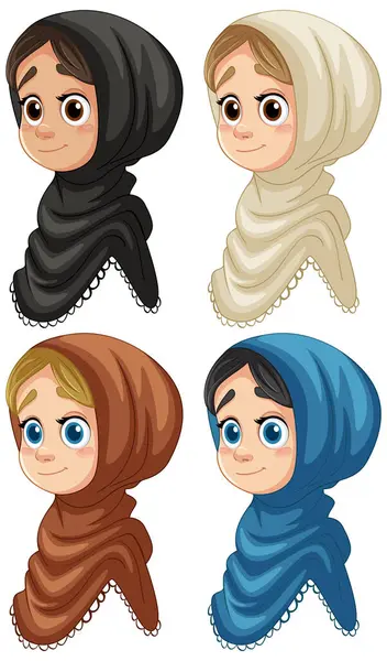 stock vector Four variations of a Muslim girl character