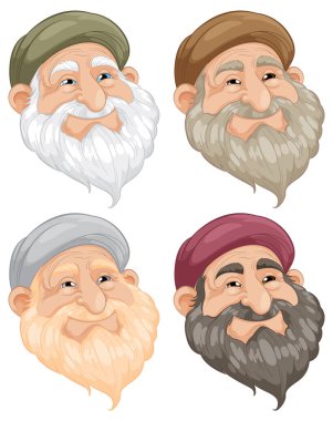Farklı renkte sakallı dört yaşlı adam.