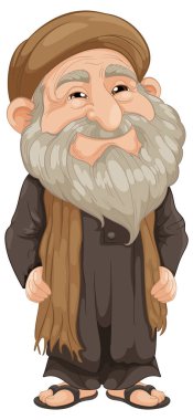 Uzun sakallı neşeli yaşlı bir adam.