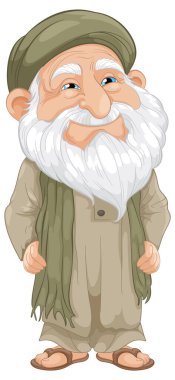 Uzun beyaz sakallı, gülümseyen yaşlı adam.