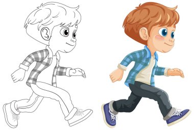 Neşeli bir çocuk günlük kıyafetlerle koşuyor.