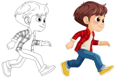 Neşeli bir çocuk günlük kıyafetlerle koşuyor.