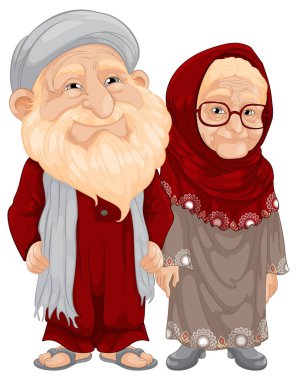 Smiling elderly couple in traditional clothing clipart