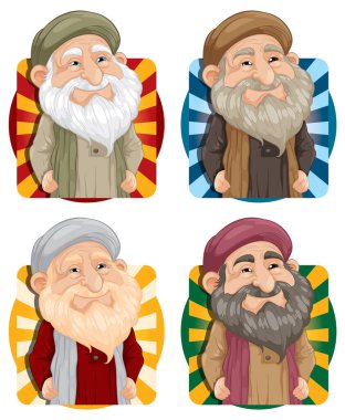 Four elderly men with different colored backgrounds clipart