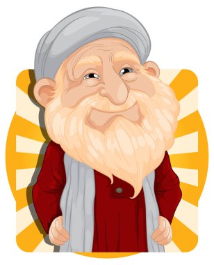 Sıcak bir gülümsemesi ve sakalı olan yaşlı bir adam.