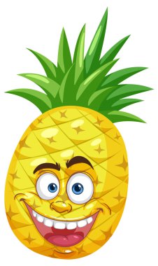 Gülümseyen ananas, anlamlı gözler ve yeşil yapraklar.