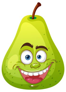 Gülümseyen armut, anlamlı gözler ve ağızla.