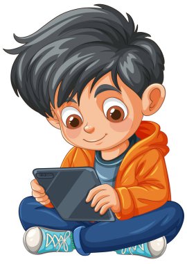 Tablete takılmış bir çocuk.