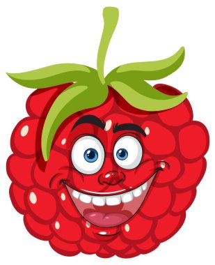 Gülümseyen ahududu, anlamlı gözleri ve yeşil yaprakları var.