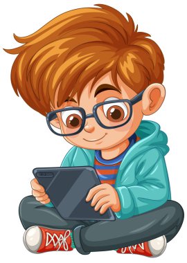Dijital tablet kullanan genç bir çocuk