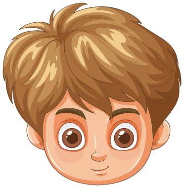 Büyük gözlü, kahverengi saçlı, gülümseyen çocuk.