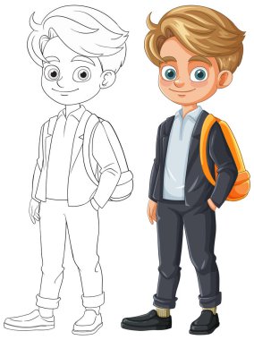 Parlak sırt çantalı genç bir çocuk.