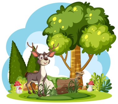 Yeşillik bir ormanda duran bir geyik