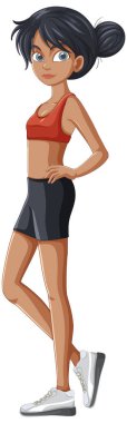 Woman in workout attire, standing confidently