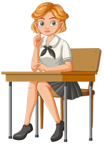 stock vector A student sitting attentively at a desk