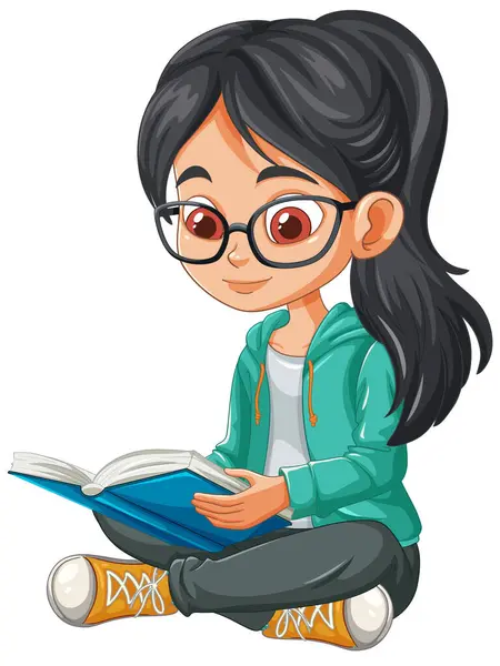 stock vector Young girl enjoying a book