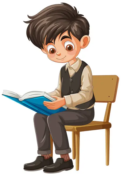 stock vector A boy sitting and reading a book