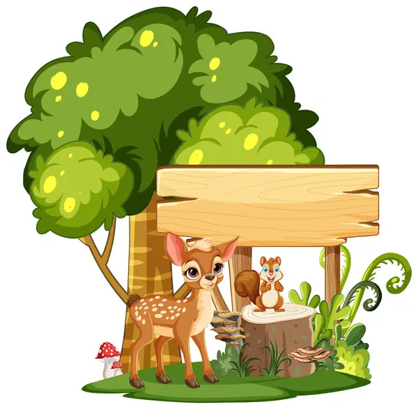 stock vector Deer and squirrel in a forest scene