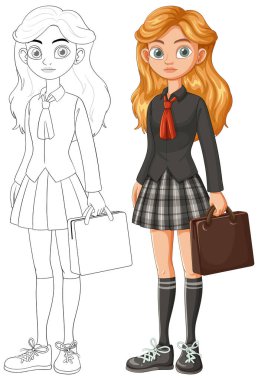 Bir öğrenci üniformalı bir çanta tutuyor.