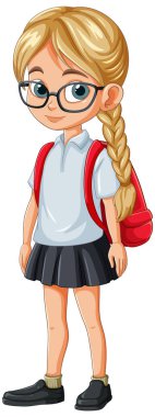 Gözlüklü ve örgülü saçlı genç bir öğrenci.