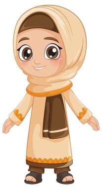 Bej tesettürlü tatlı bir kız.