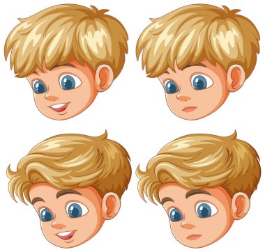 Bir çocuğun dört farklı yüz ifadesi.