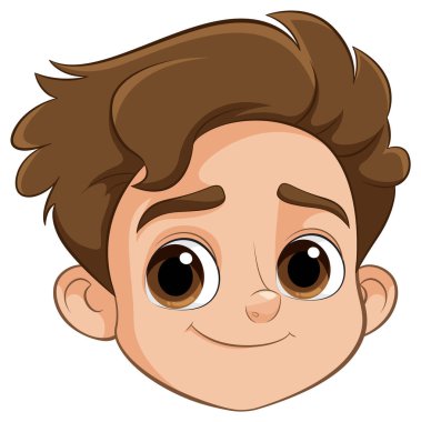 Kahverengi saçlı, sevimli çizgi film çocuğu.