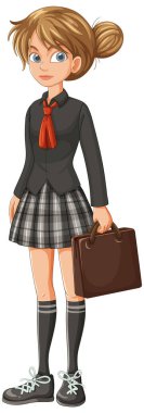 Elinde evrak çantası olan üniformalı bir öğrenci.